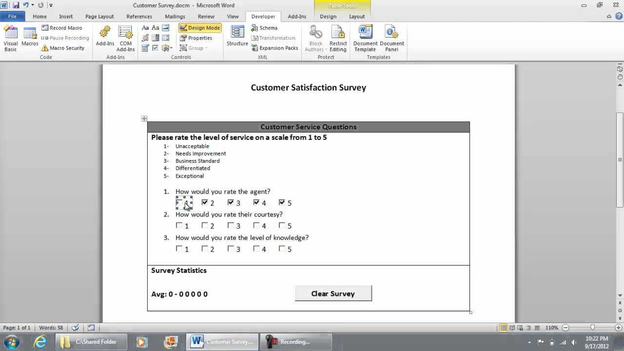 Entering The Vb Code For The Checkboxes – Checklist Survey In Microsoft  Word 2010 (Part 6 Of 9) Within Poll Template For Word