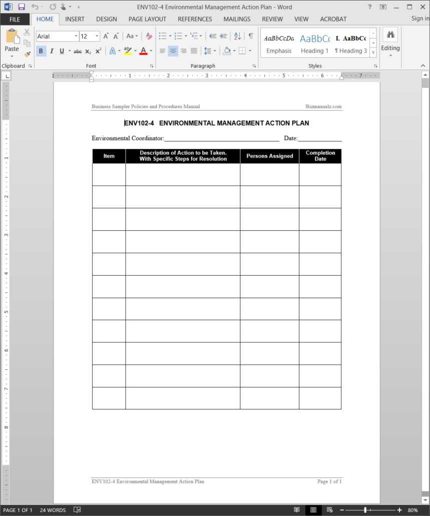 Environmental Management Action Plan Template | Env102 4 With Waste Management Report Template
