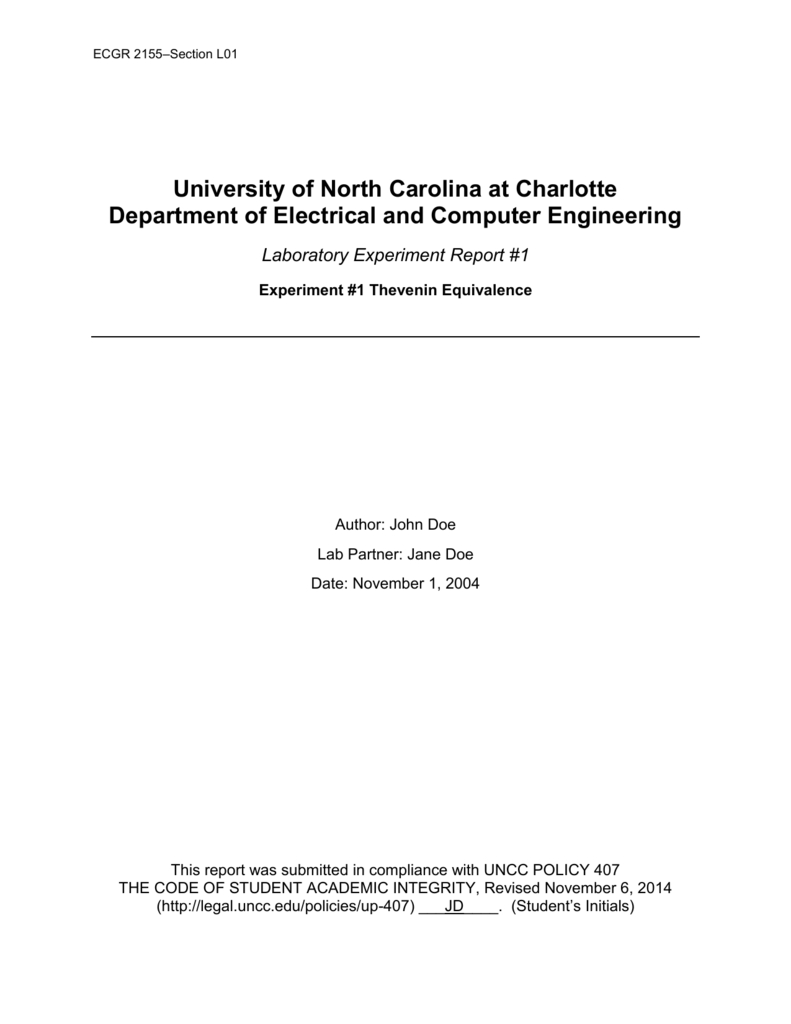 Example Lab Report – Electrical And Computer Engineering At Unc Regarding Engineering Lab Report Template