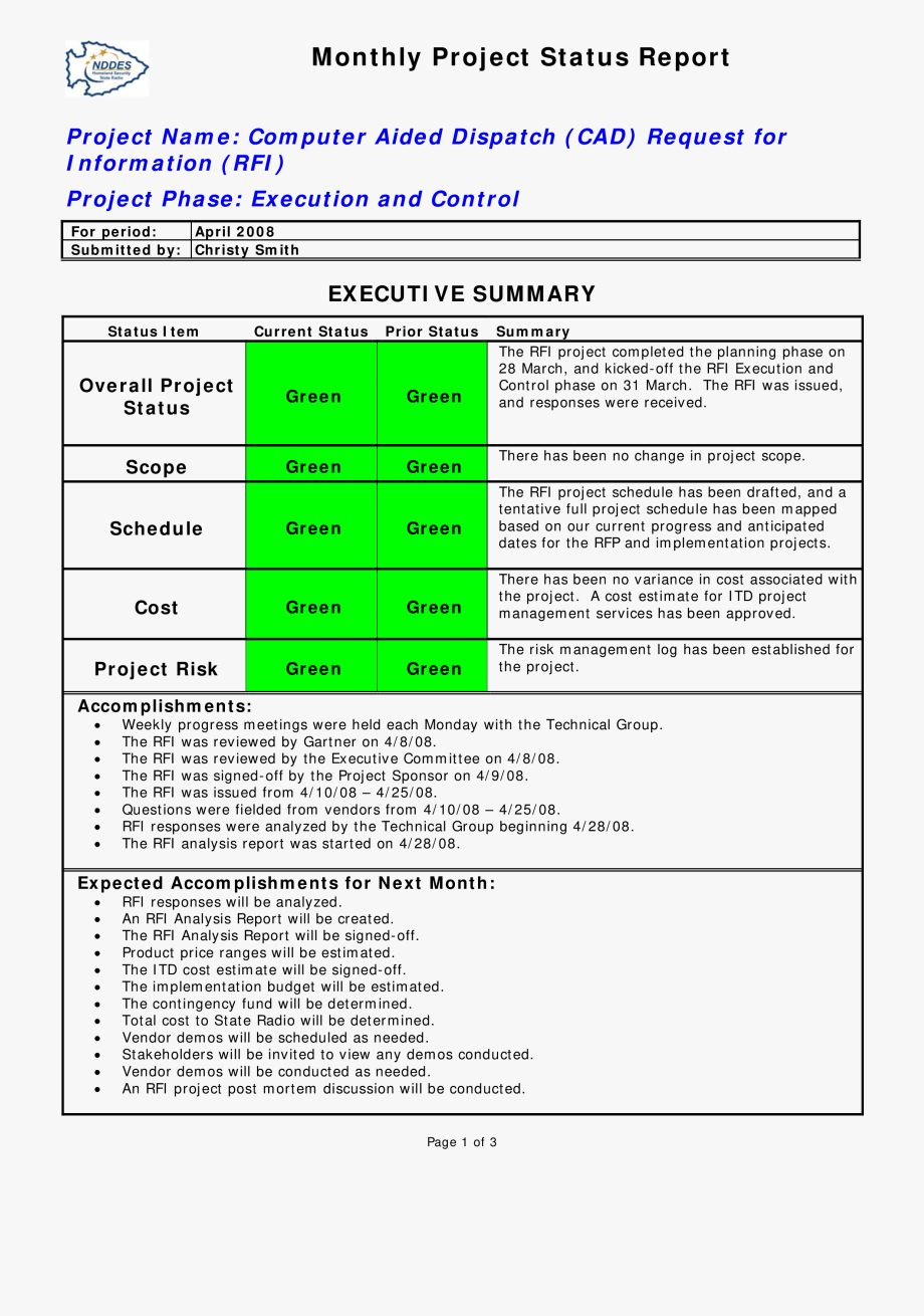 Excel Templates For Project Management Free With – Project Regarding Monthly Status Report Template Project Management