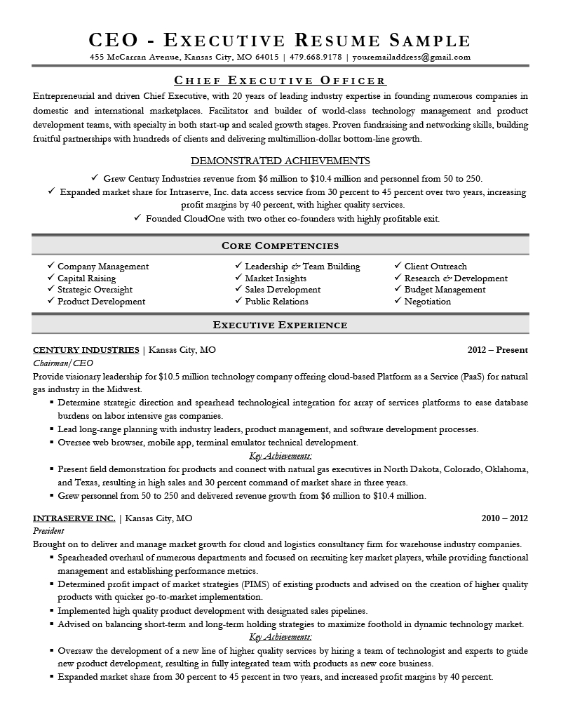 Executive Resume Examples & Writing Tips | Ceo, Cio, Cto In Ceo Report To Board Of Directors Template