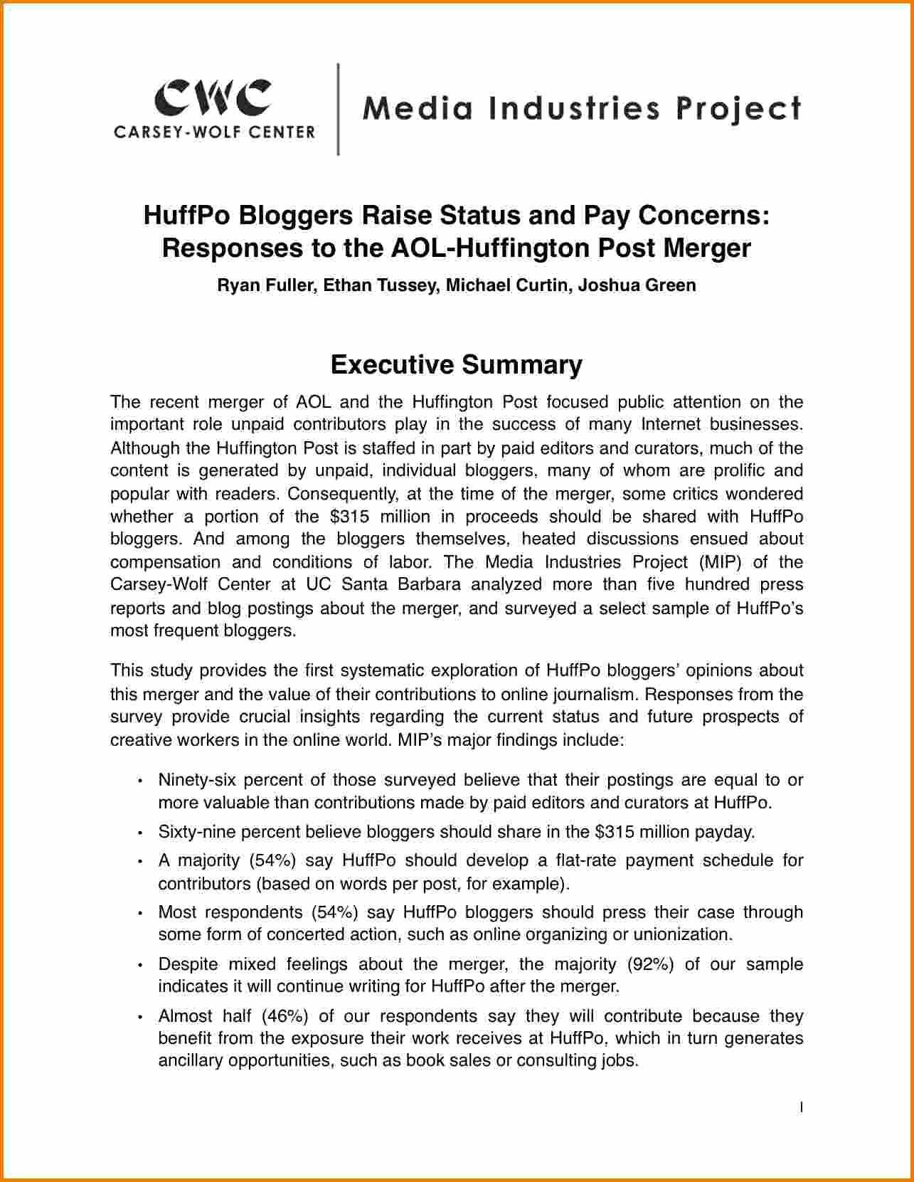 Executive Summary Report – Oflu.bntl For Report To Senior Management Template