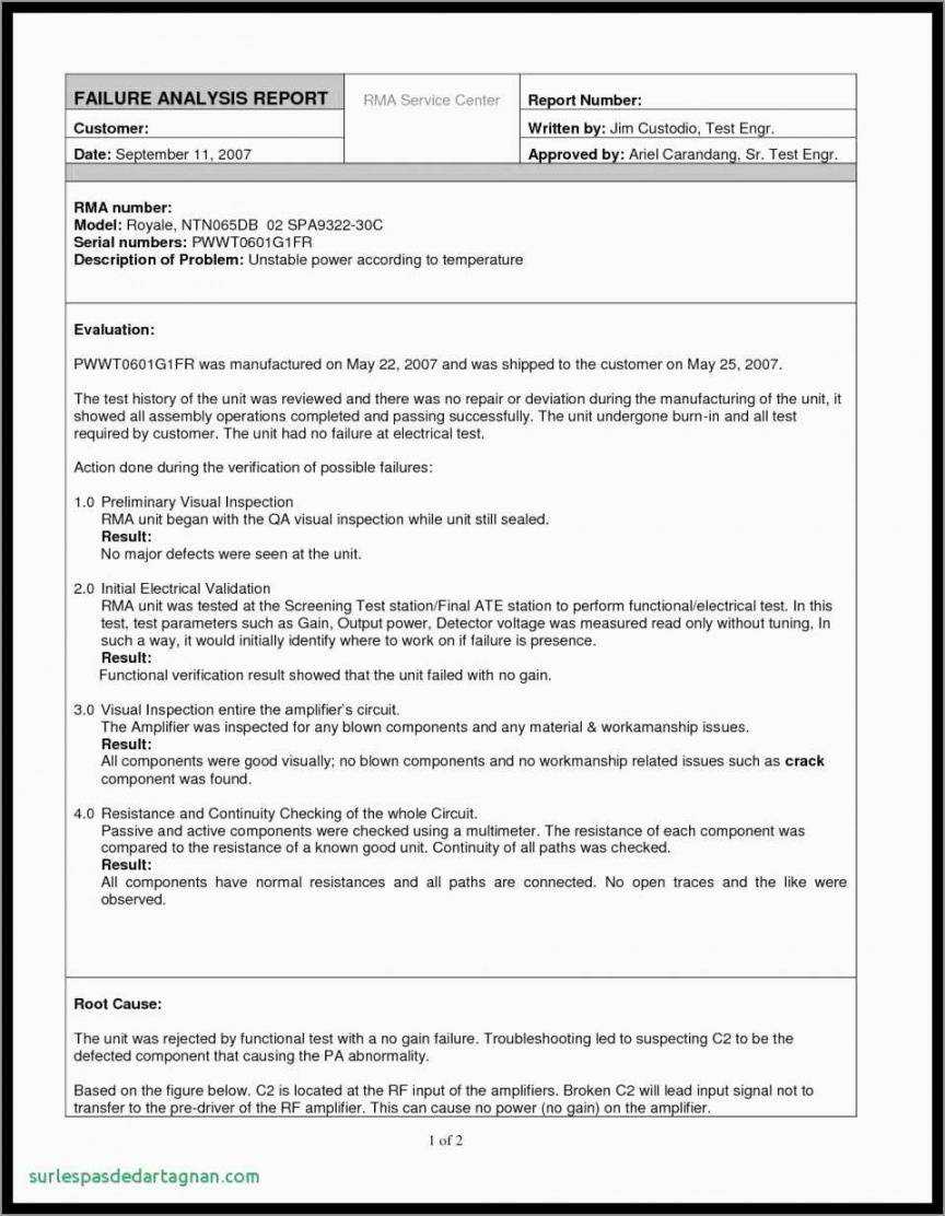 Failure Analysis Report Template In Failure Analysis Report Template