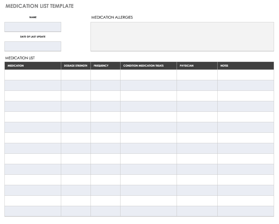 Family Medicine Schedule Template Great Medication Templates Pertaining To Blank Medication List Templates