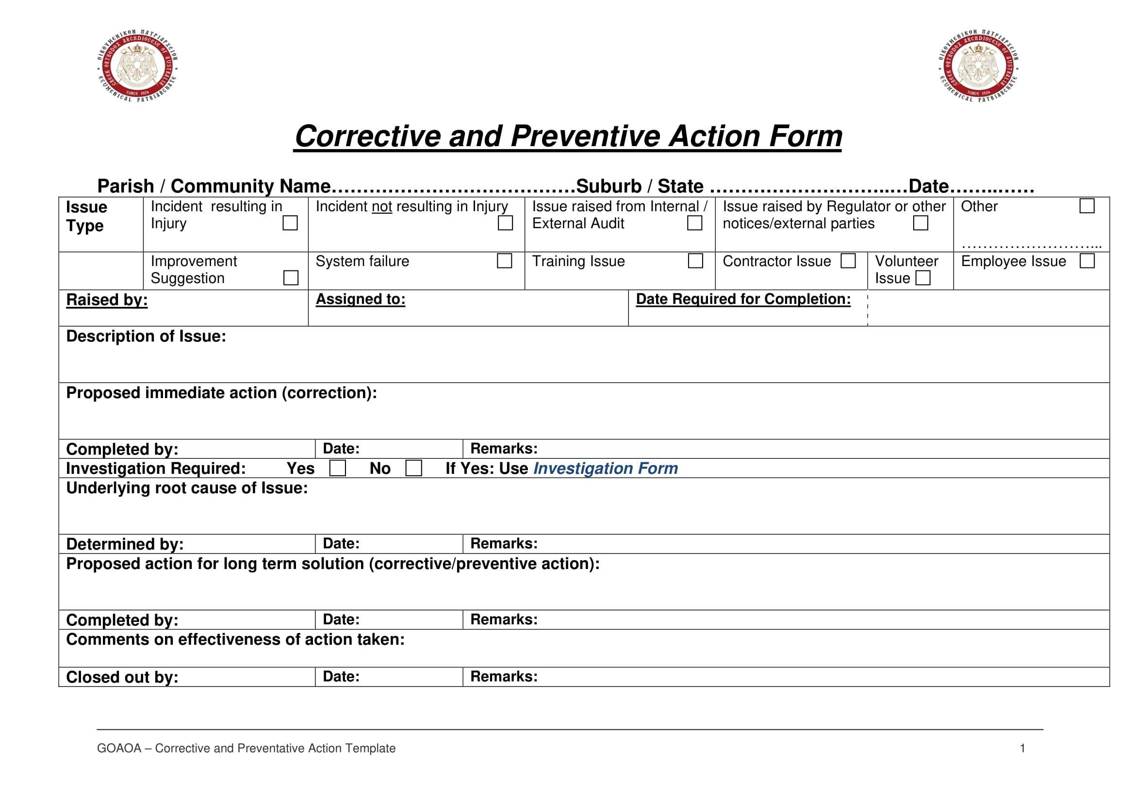 Ff964 Corrective And Preventive Action Example 3A Usable With Regard To Fracas Report Template