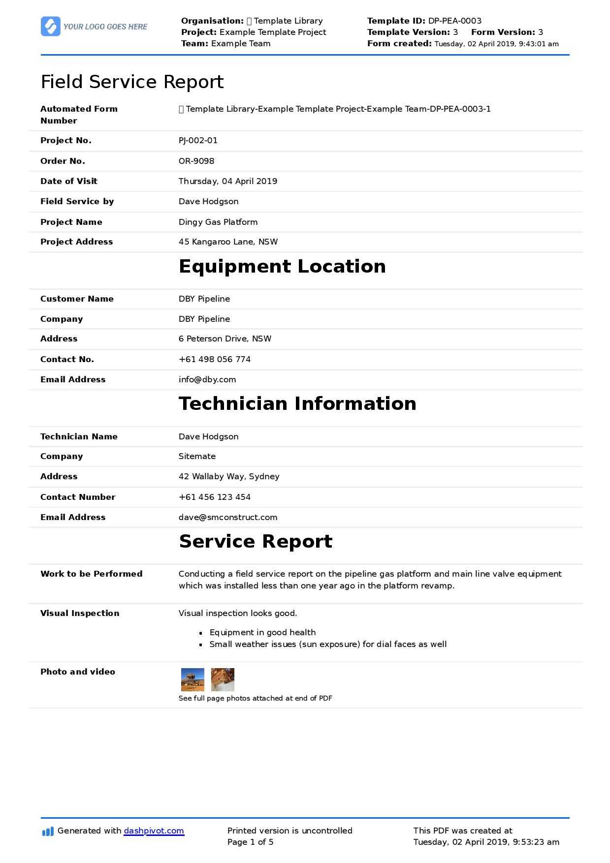 Field Service Report Template (Better Format Than Word In Word Document Report Templates