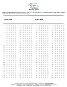Final Exam 100 Question Test Answer Sheet · Remark Software intended for Blank Answer Sheet Template 1 100