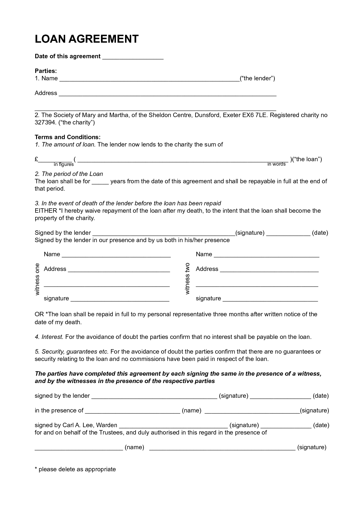 Finest Personal Loan Agreement Template Format Between Within Blank Loan Agreement Template