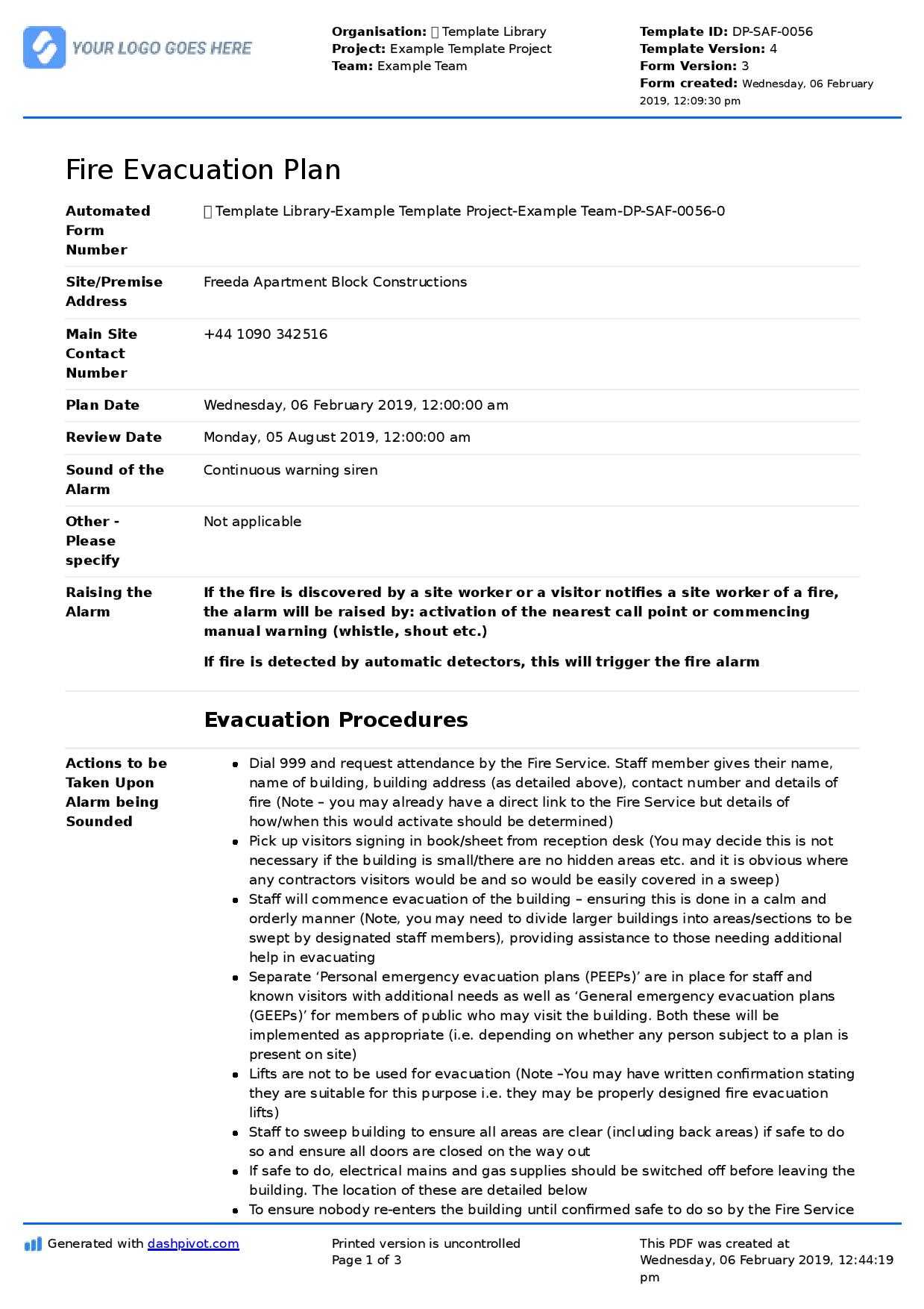 Fire Evacuation Plan Template – Free And Customisable Template With Fire Evacuation Drill Report Template