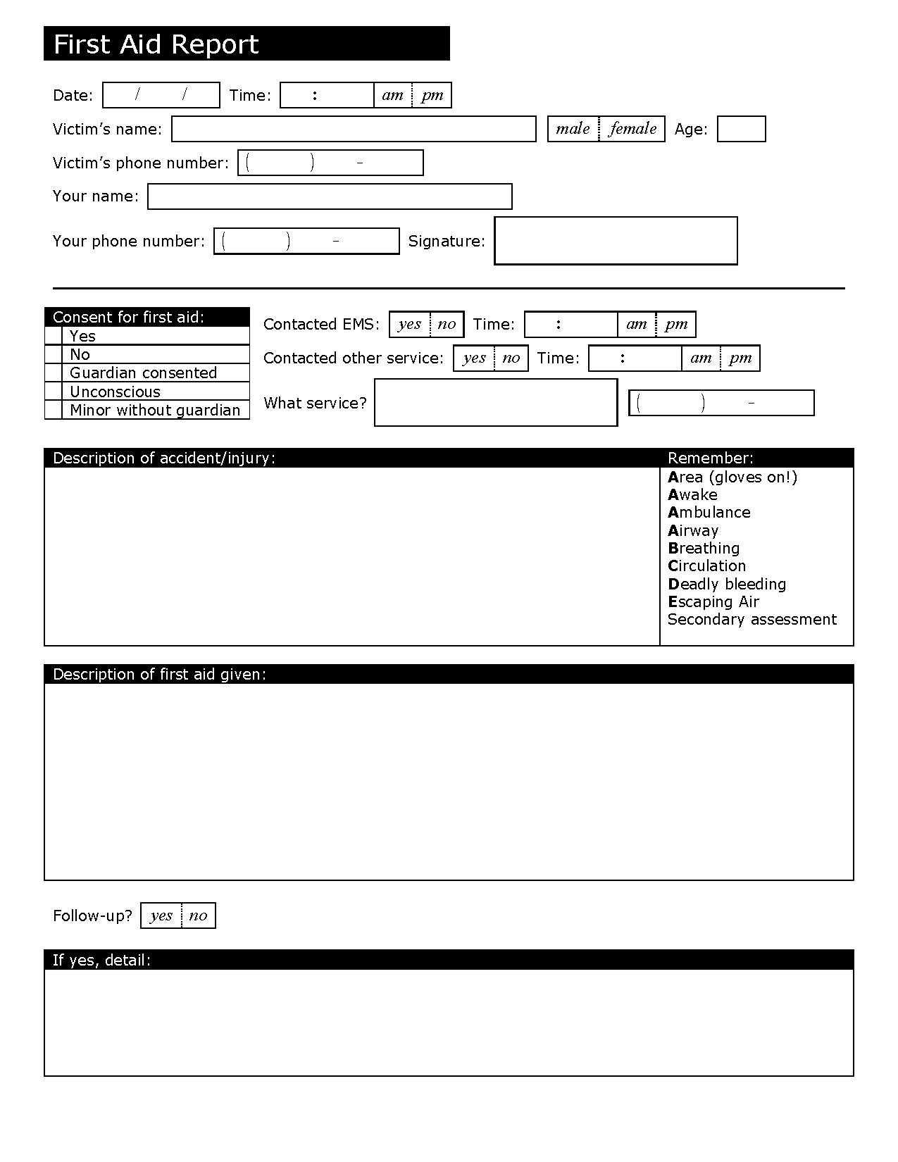 First Aid Report – The Y Guide Intended For First Aid Incident Report Form Template