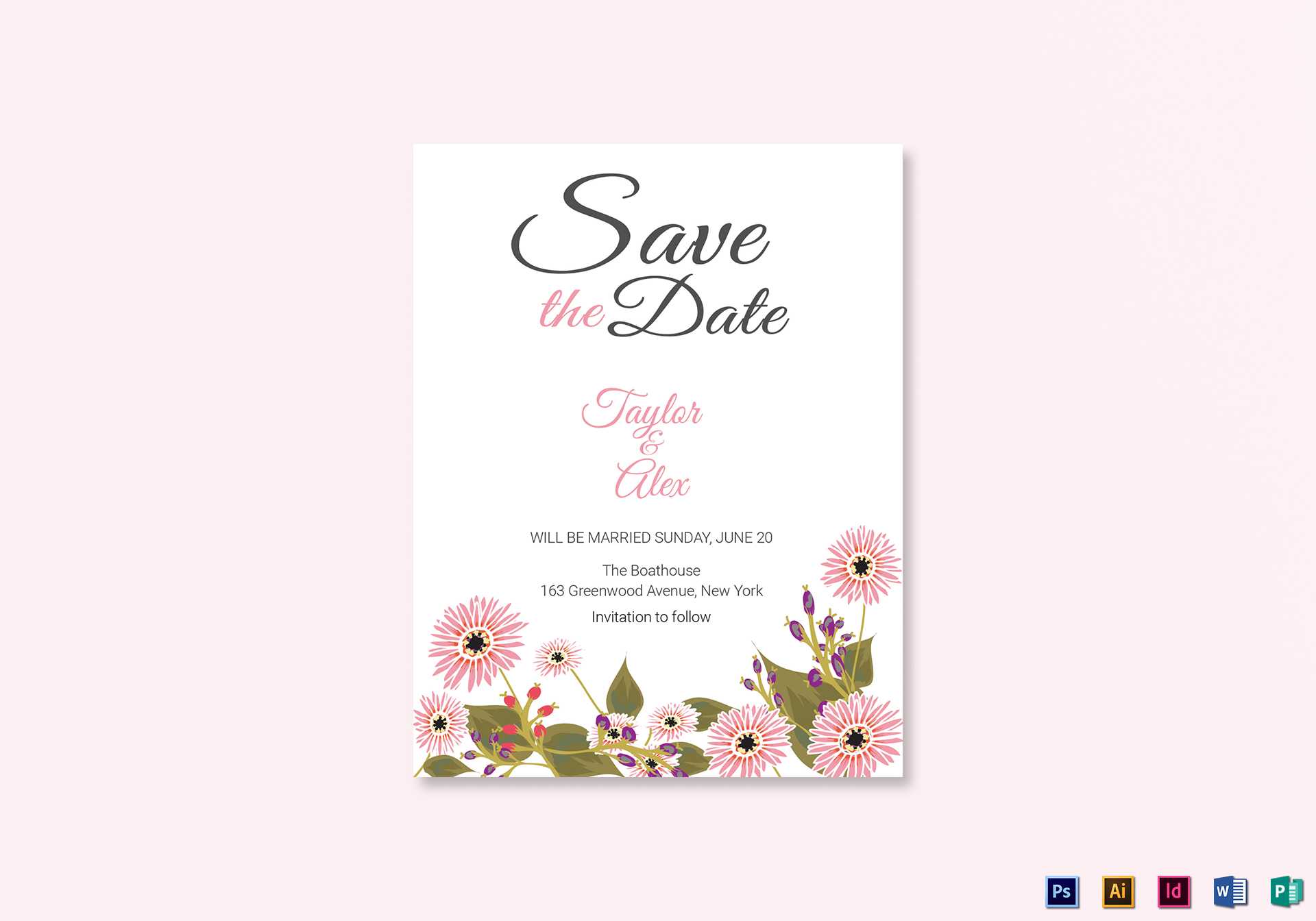 Floral Save The Date Card Template Within Save The Date Template Word