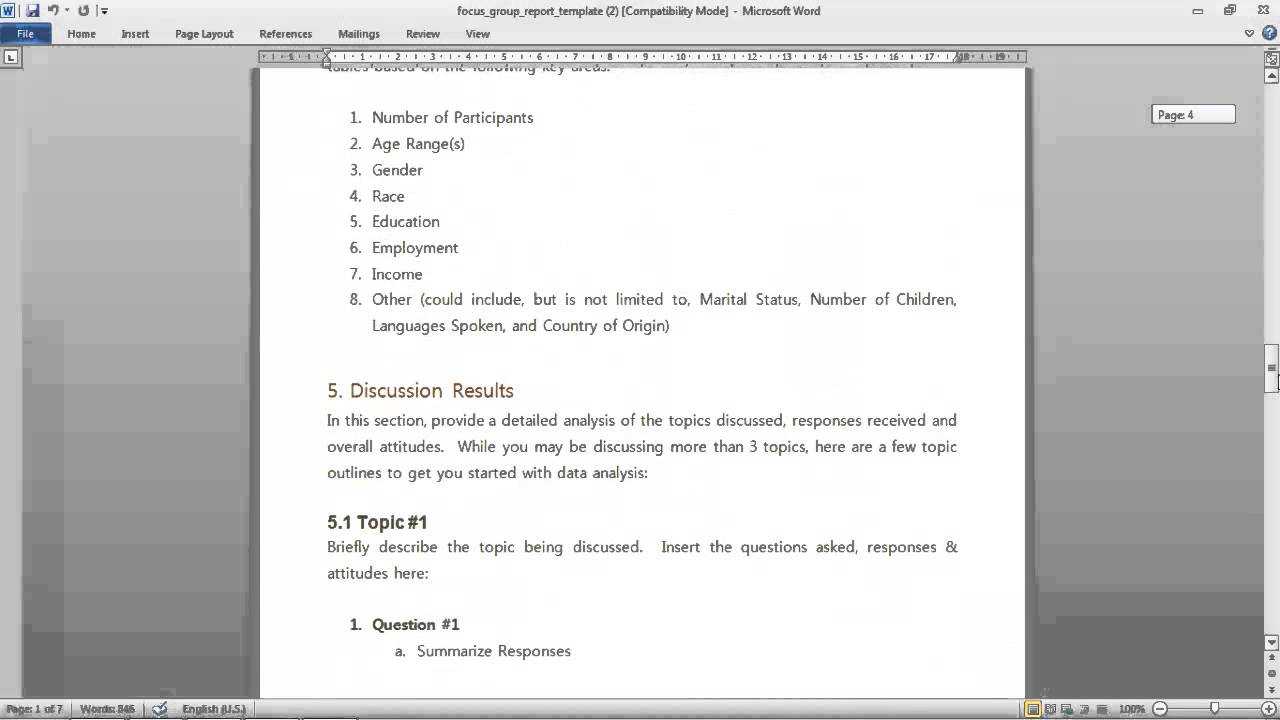 Focus Group Report Template With Regard To Focus Group Discussion Report Template