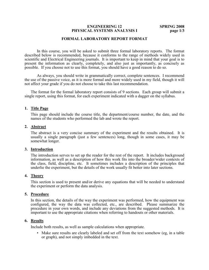 Formal Laboratory Report Format Inside Engineering Lab Report Template