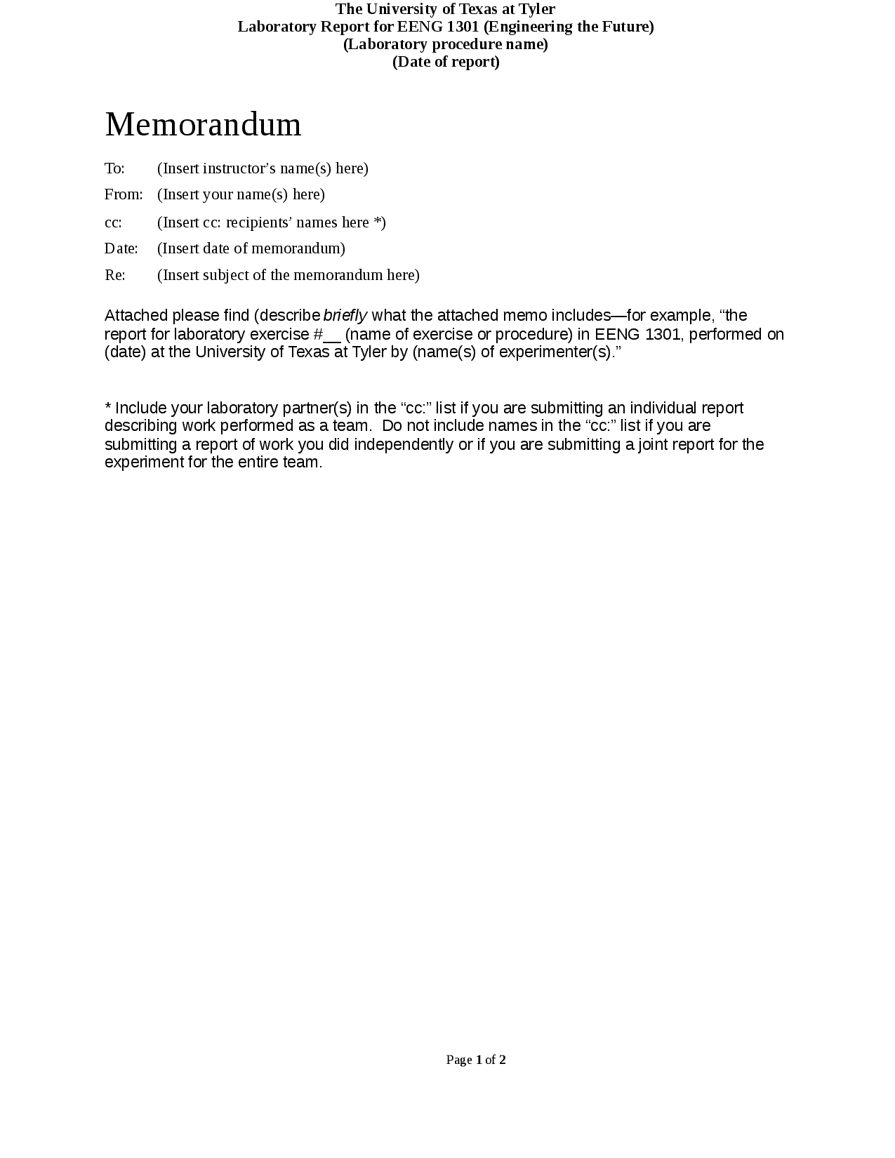 Format For Basic Memorandum Laboratory Reports – Docsity For Engineering Lab Report Template