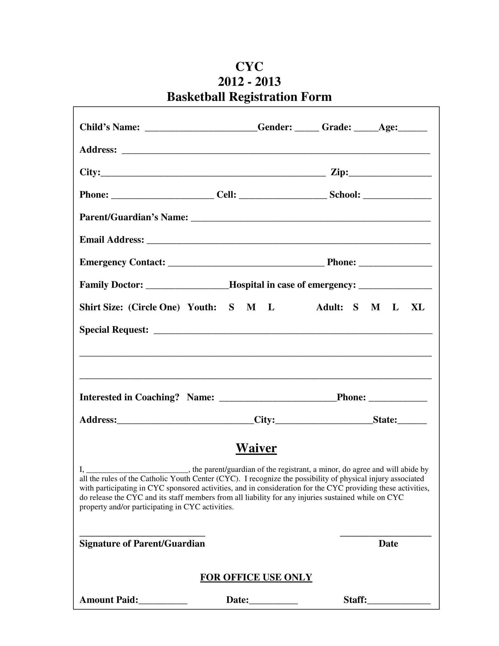 Free 11+ Basketball Registration Forms In Pdf | Ms Word | Excel Within Registration Form Template Word Free
