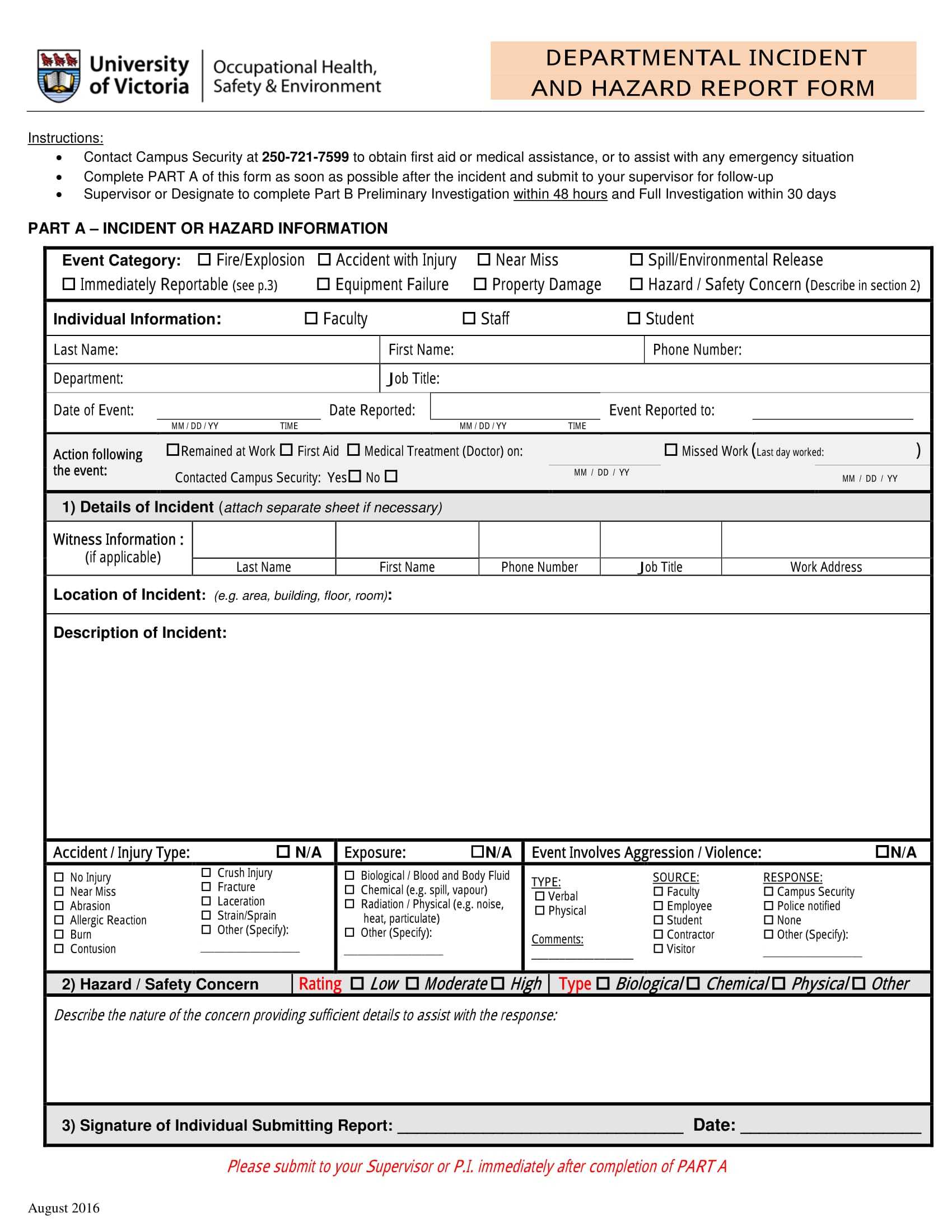 Free 13+ Hazard Report Forms In Ms Word | Pdf Inside Health And Safety Incident Report Form Template