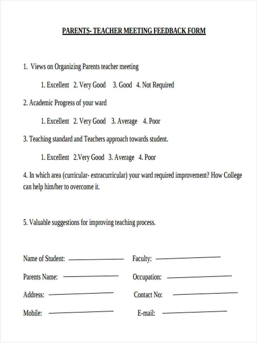 Free 14+ Sample Teacher Feedback Forms In Pdf | Ms Word Intended For Student Feedback Form Template Word