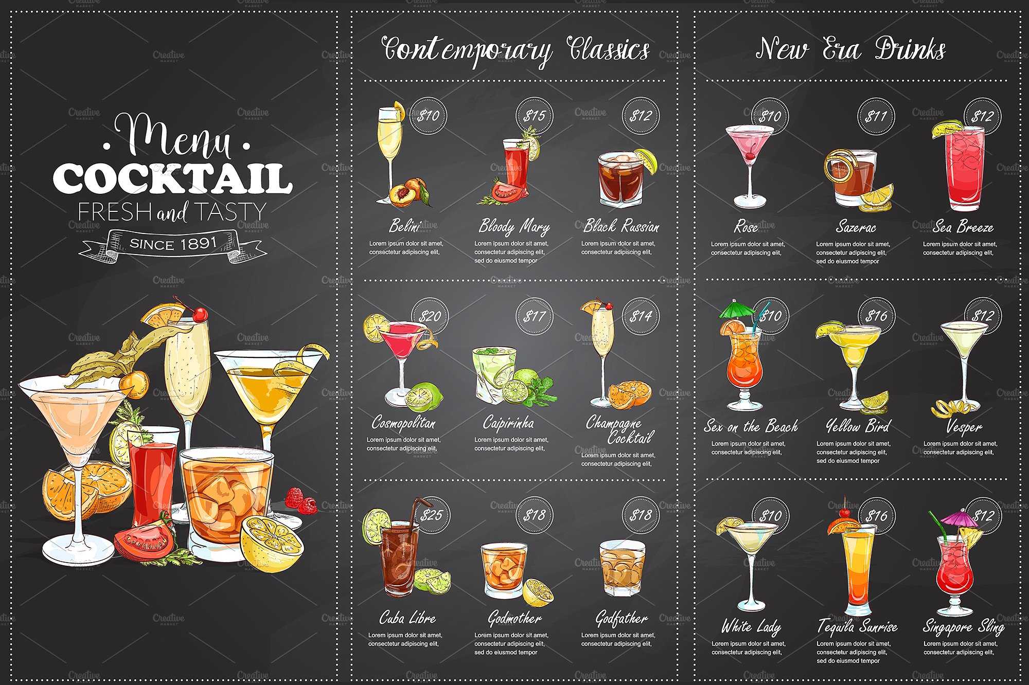 Free 18+ Cocktail Menu Examples In Psd | Ai | Eps Vector Pertaining To Cocktail Menu Template Word Free