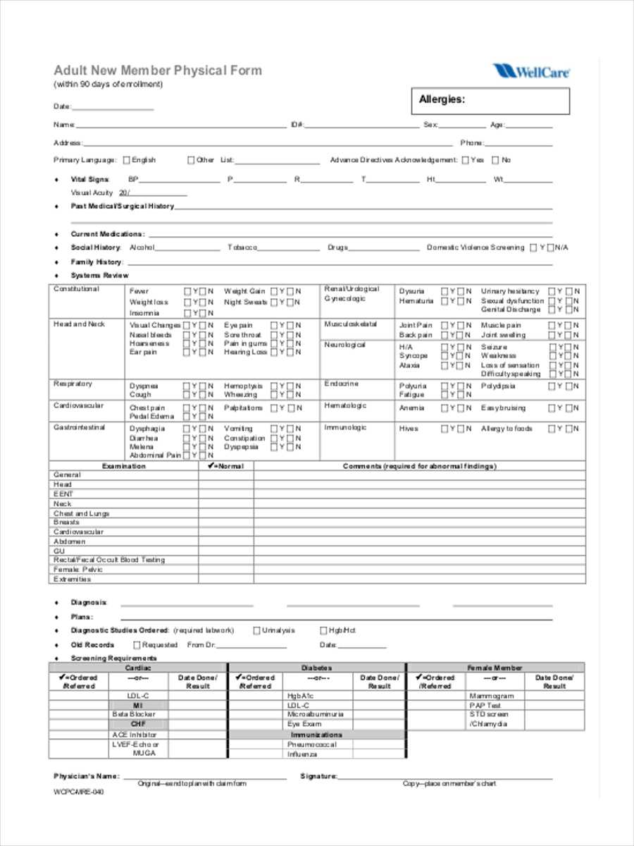 Free 5+ Adult Physical Forms In Pdf | Ms Word Intended For History And Physical Template Word