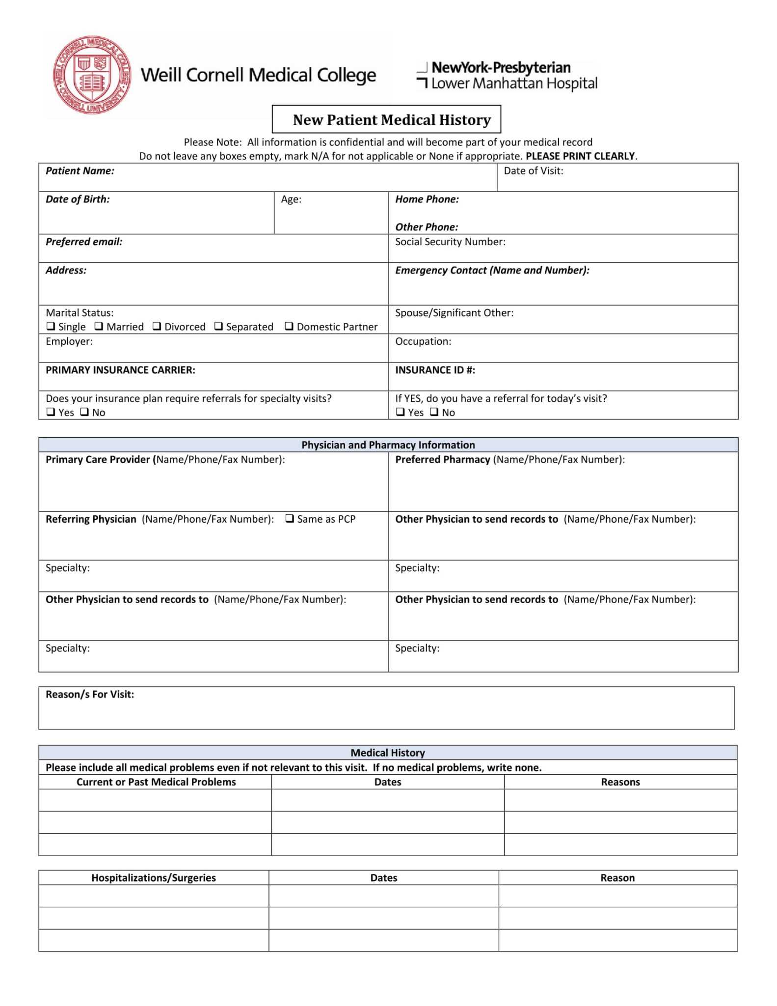 Printable Patient Medical History Form Template Printable Templates Riset