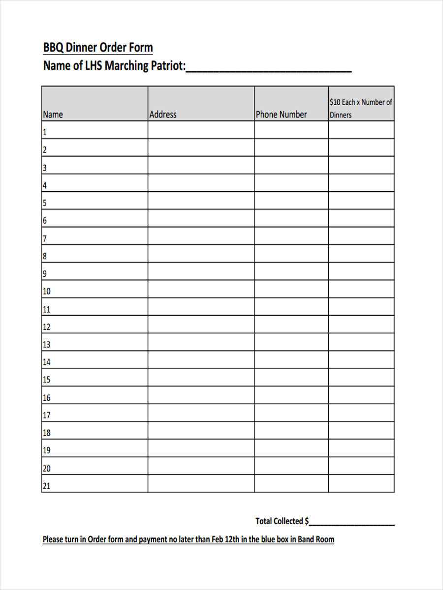 Free 8+ Dinner Order Forms In Pdf | Ms Word Within Blank Fundraiser Order Form Template