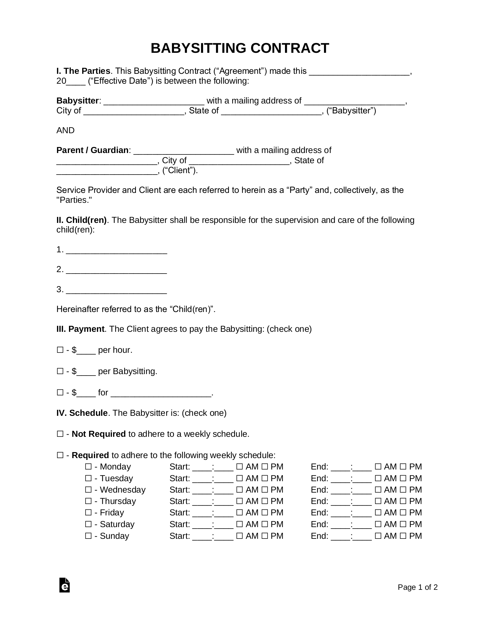 Free Babysitter Contract Template – Samples – Word | Pdf With Regard To Nanny Contract Template Word