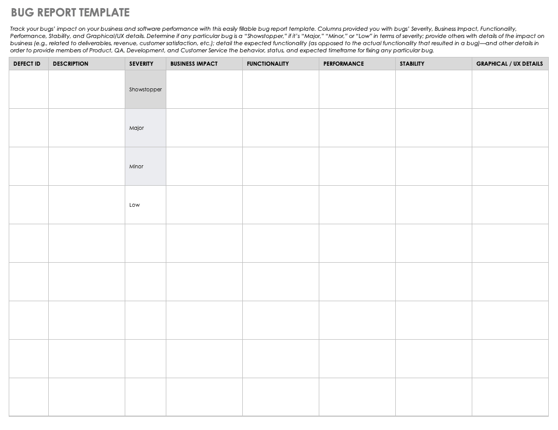 Free Bug Report Templates And Forms | Smartsheet For Bug Summary Report Template