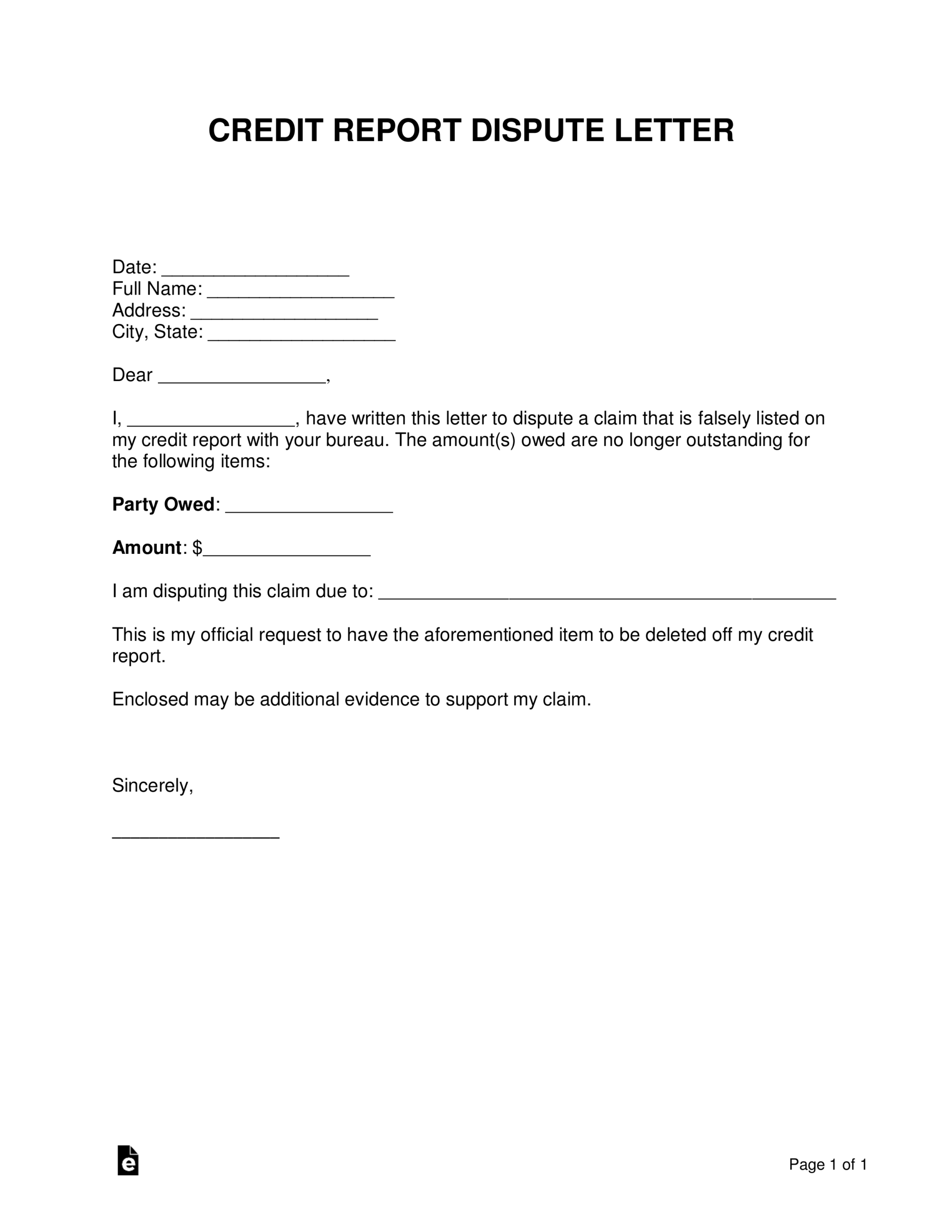 Free Credit Report Dispute Letter Template - Sample - Word With Credit Report Dispute Letter Template