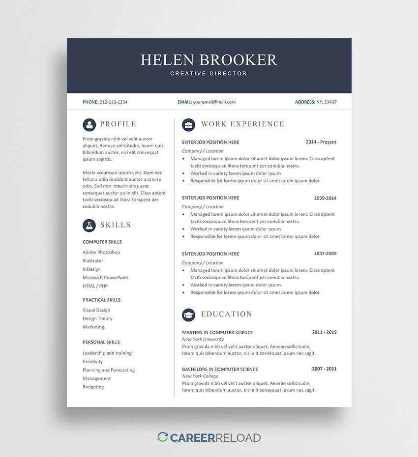 Free Cv Template For Word – Free Download – Career Reload With Microsoft Word Resume Template Free