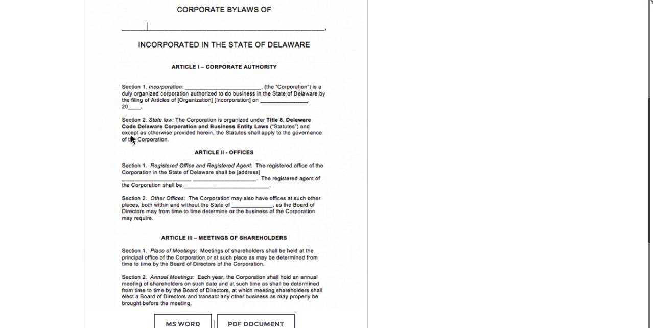 Free Delaware Corporate Bylaws Template | Pdf | Word In Corporate Bylaws Template Word