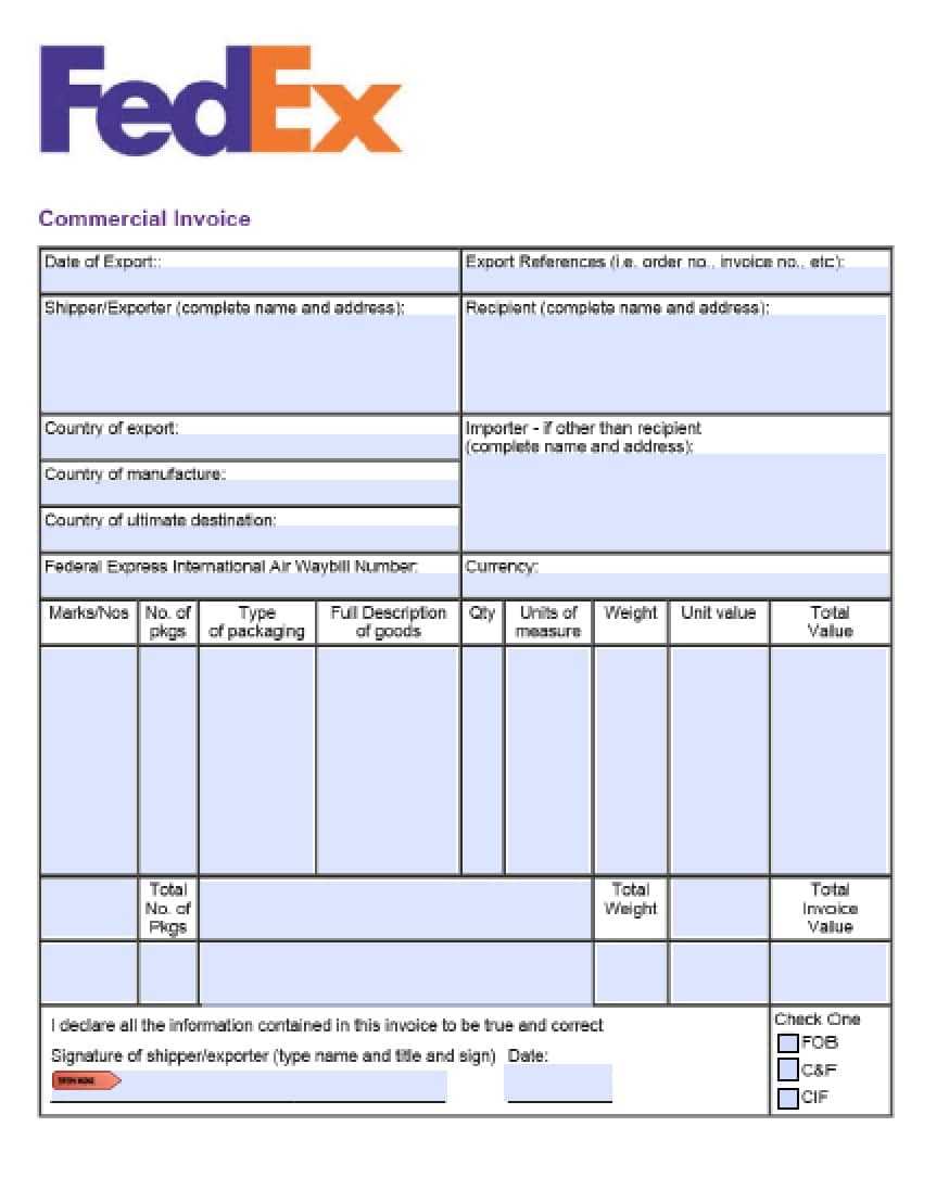 Free Fedex Commercial Invoice Template | Pdf | Word | Excel Throughout Commercial Invoice Template Word Doc