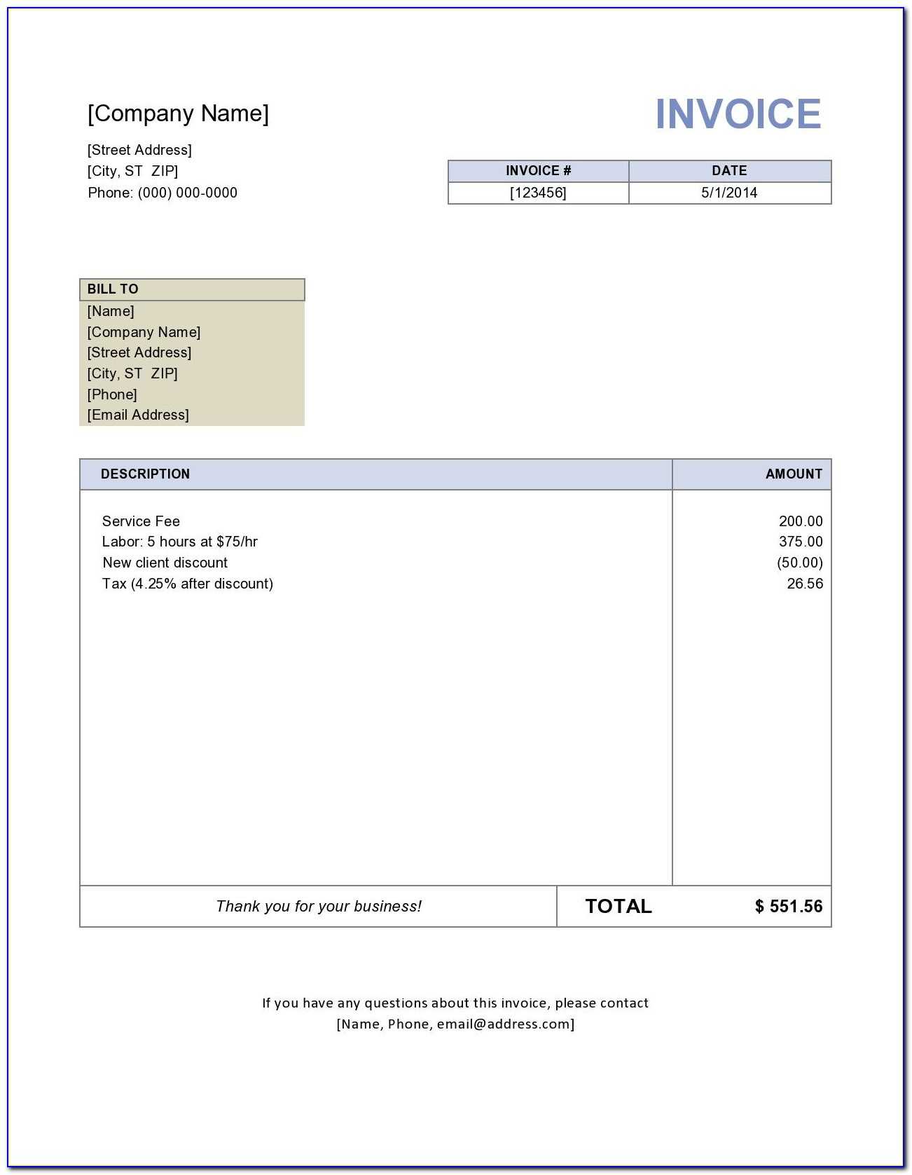 Free Invoice Template For Microsoft Word For Invoice Template Word 2010