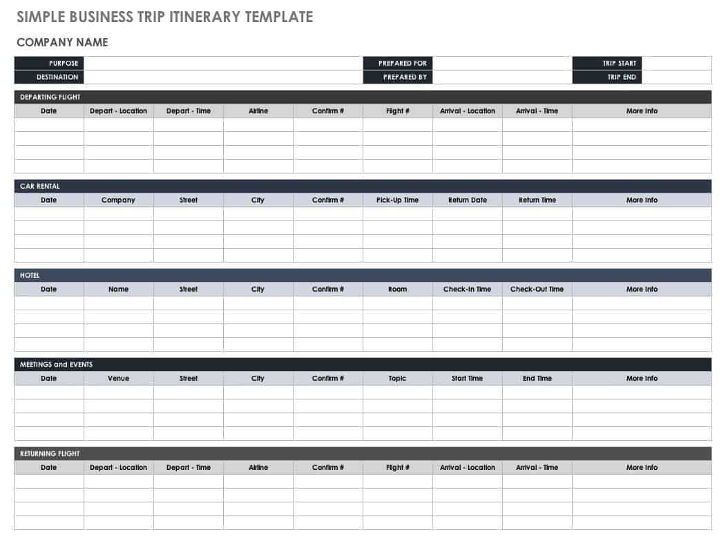 Free Itinerary Templates | Smartsheet For Blank Trip Itinerary Template