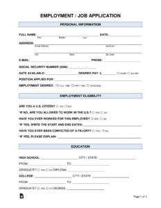 Free Job Application Form - Standard Template - Word | Pdf with Job Application Template Word