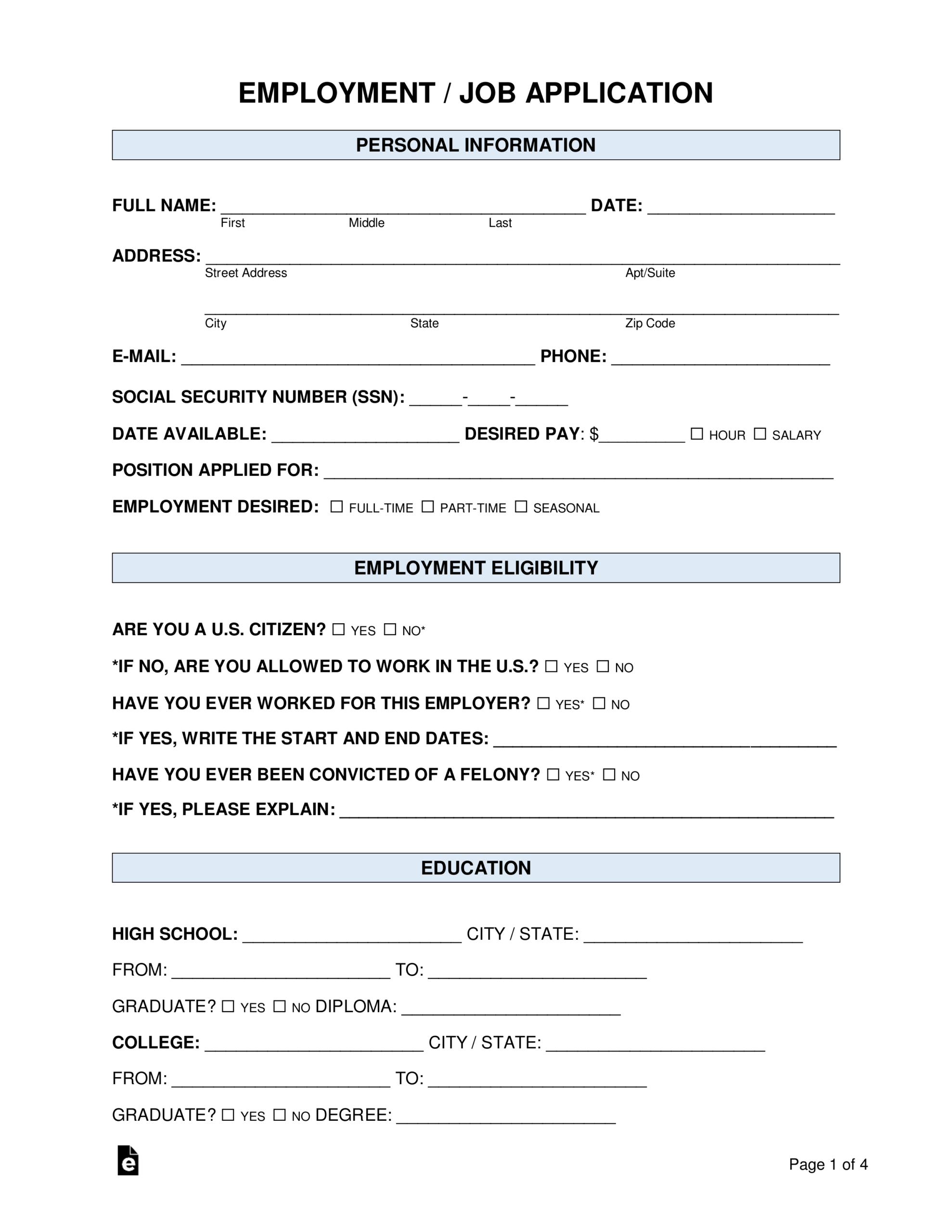 Free Job Application Form - Standard Template - Word | Pdf With Regard To Job Application Template Word Document