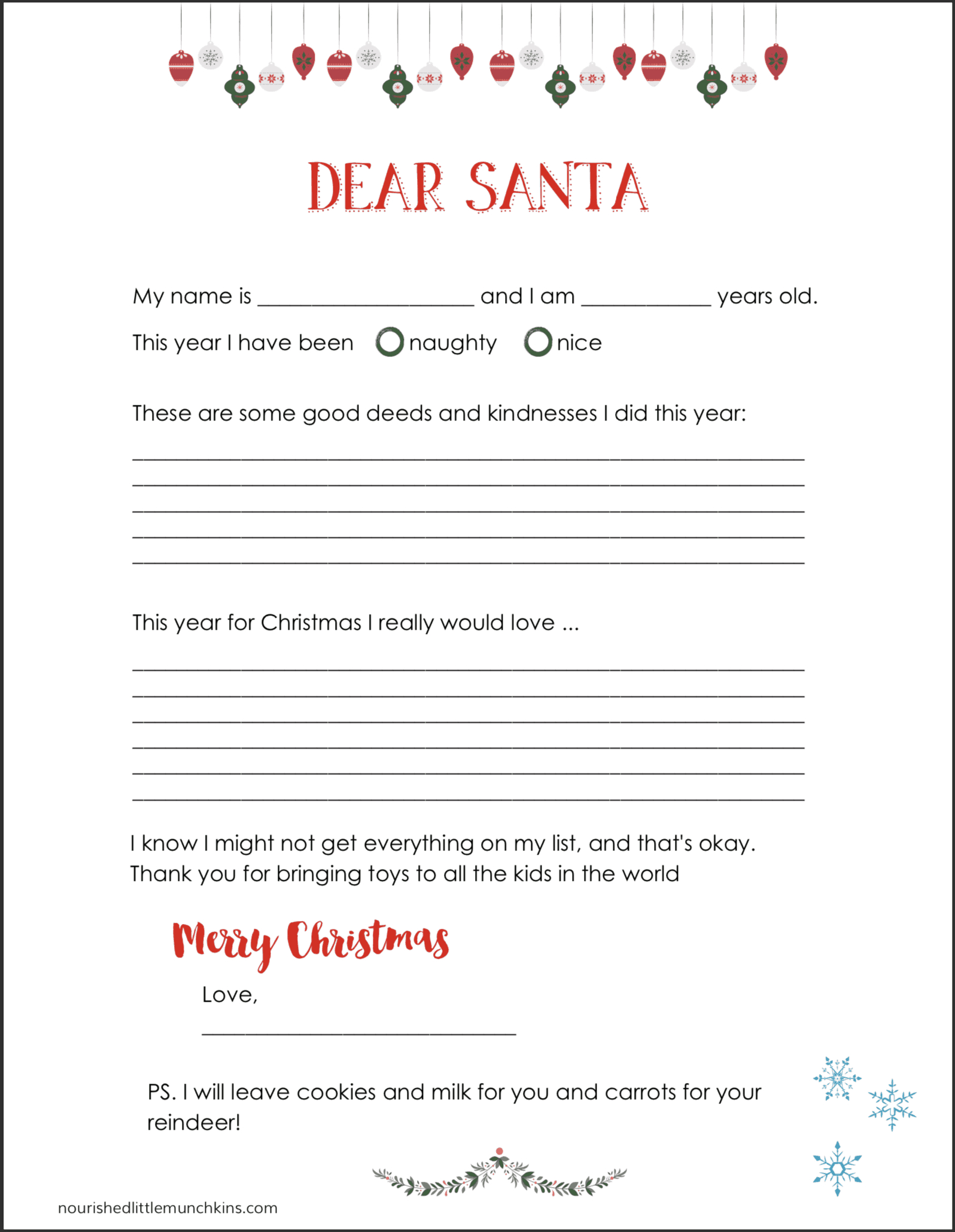 Free Letter To Santa Templates – Nourished Little Munchkins For Blank Letter From Santa Template