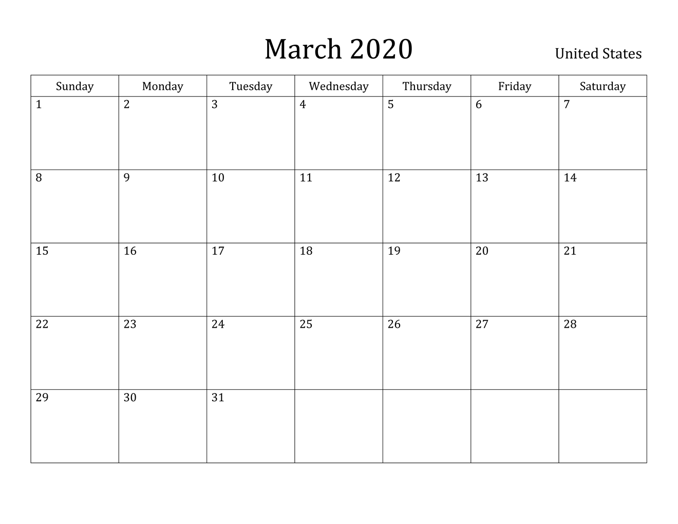 Free March 2020 Printable Calendar – Blank Templates – In Blank Calander Template