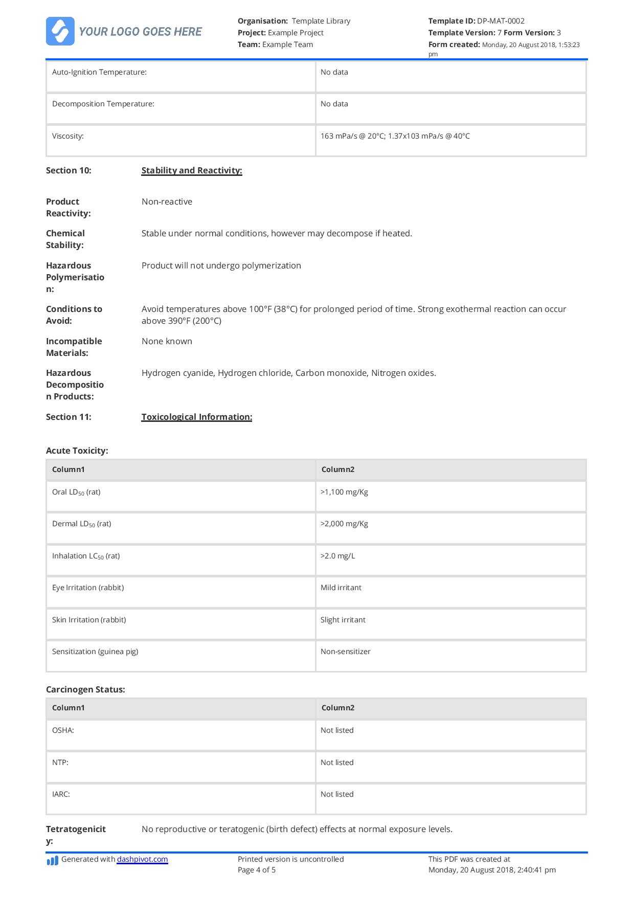 Free Material Safety Data Sheet Template (Better Than Word Intended For Datasheet Template Word
