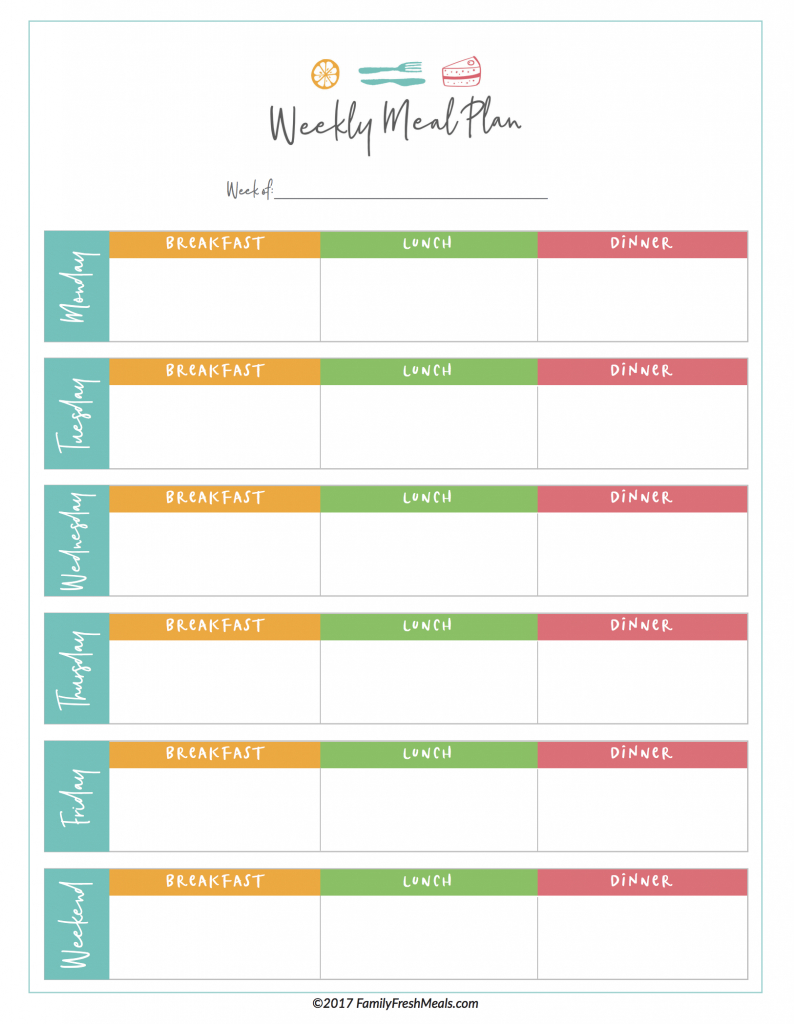 Free Meal Plan Printables - Family Fresh Meals With Blank Meal Plan Template