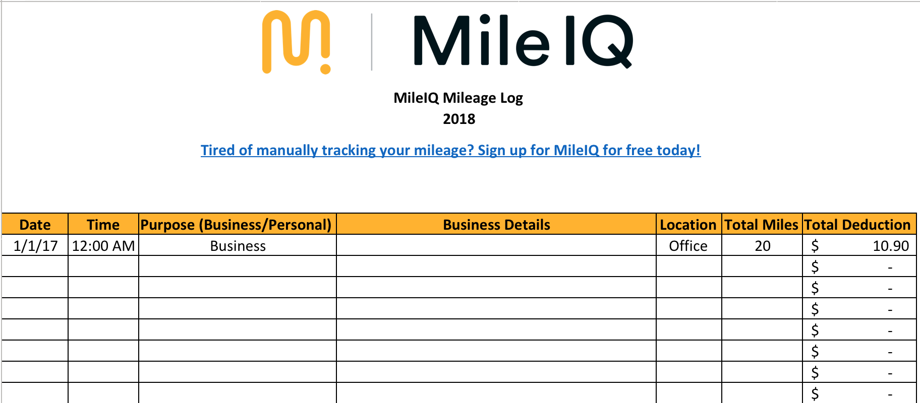 Free Mileage Log Template For Taxes, Track Business Miles Pertaining To Mileage Report Template