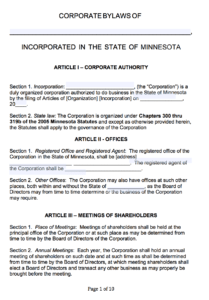 Free Minnesota Corporate Bylaws Template | Pdf | Word | pertaining to Corporate Bylaws Template Word