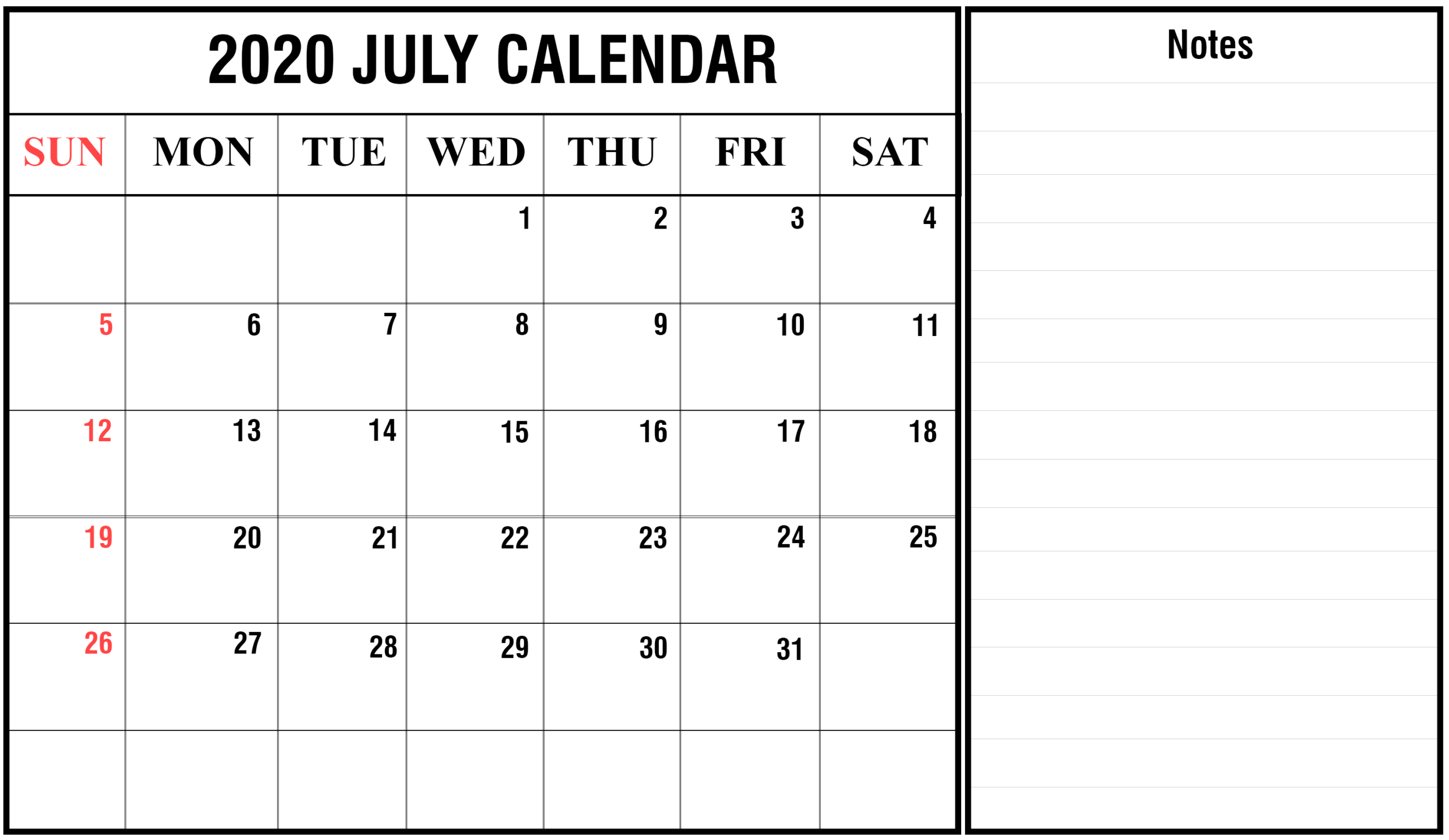 Free Monthly Printable July Calendar 2020 | Blank Printable Throughout Blank Activity Calendar Template