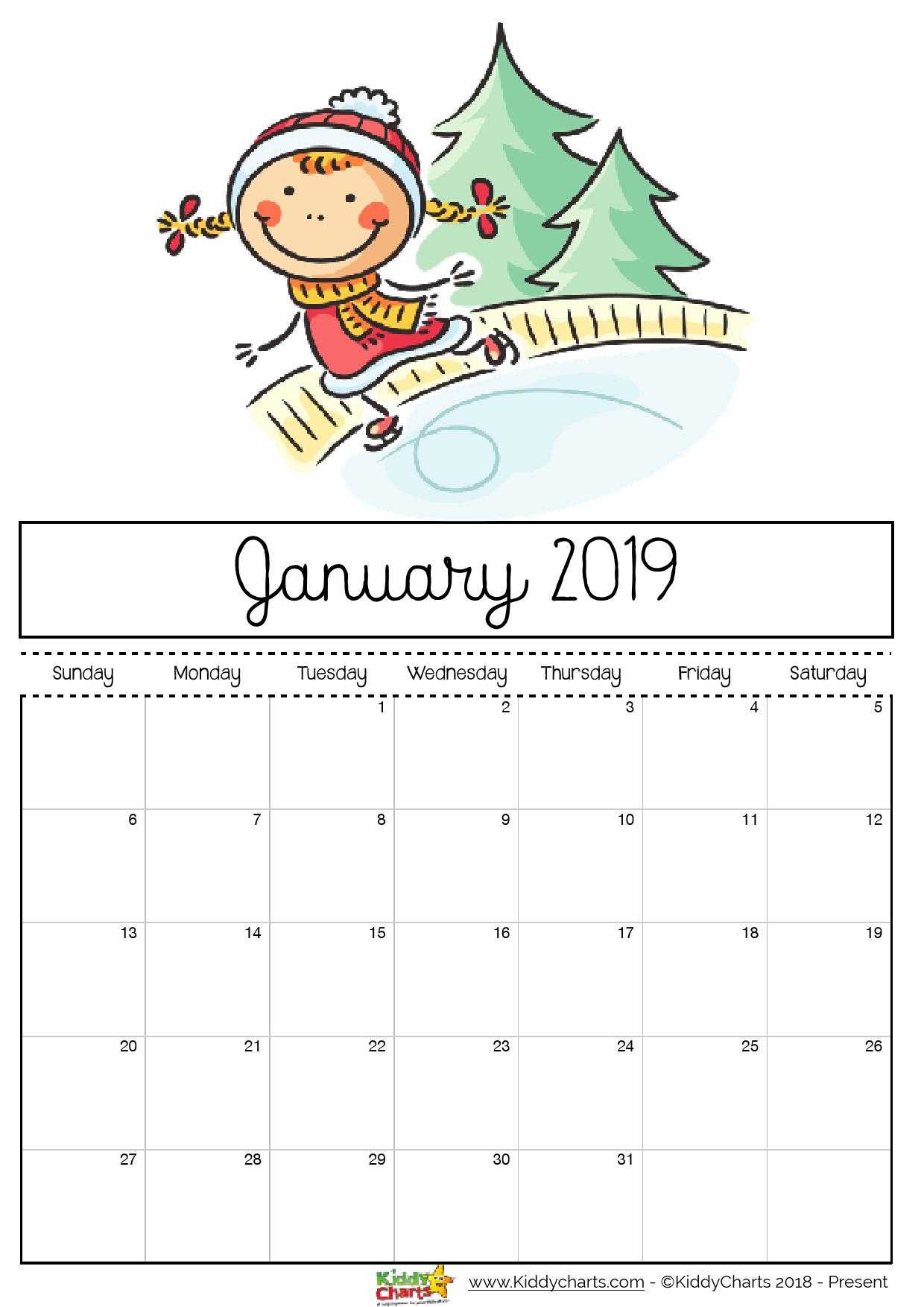Free Printable 2019 Calendar – Print Yours Here | Kiddycharts Pertaining To Blank Calendar Template For Kids