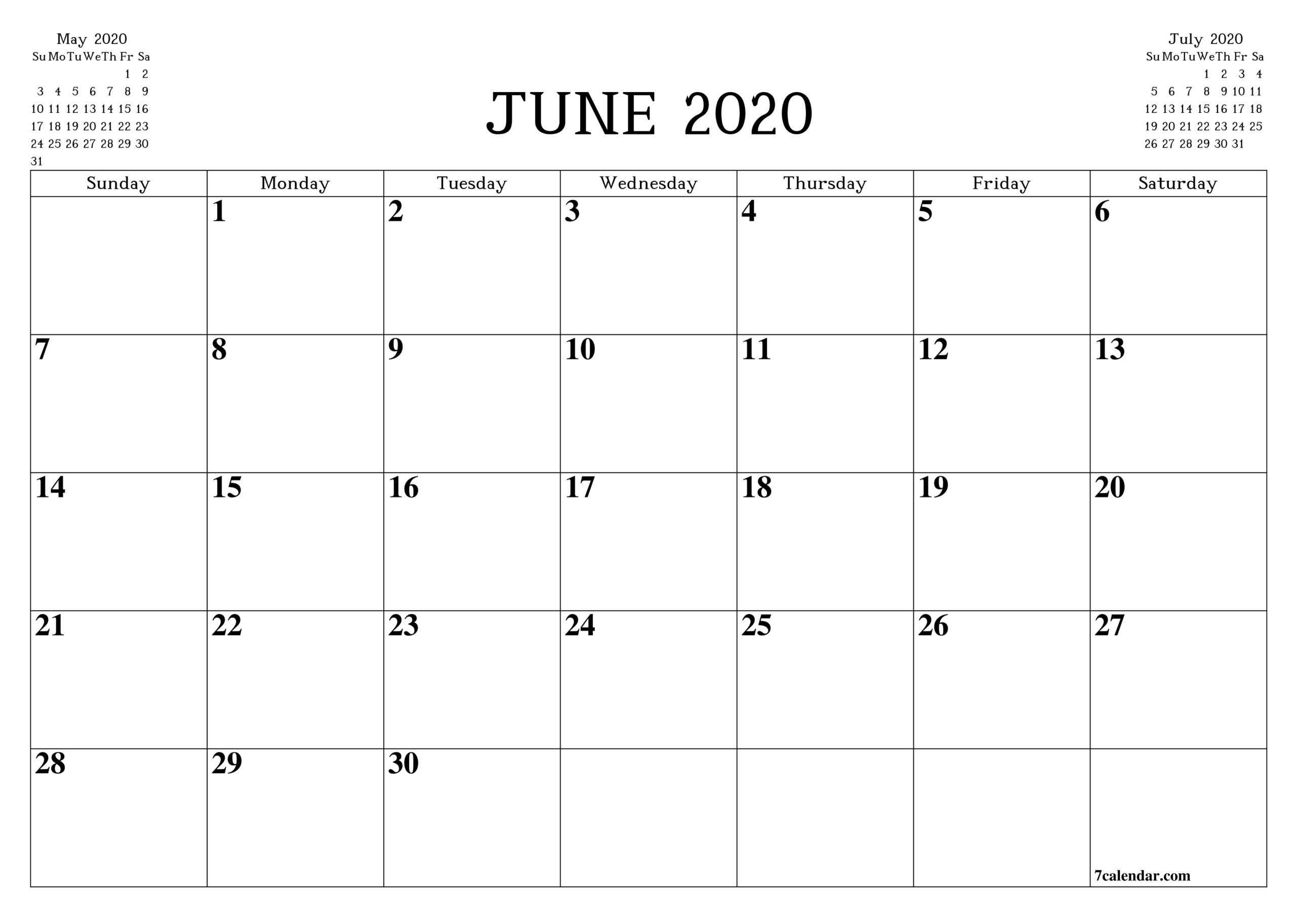 Free Printable Blank Monthly Calendar And Planner For June Within Blank One Month Calendar Template