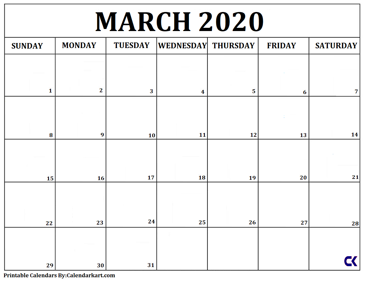 Free Printable Calendar Templates 2020 – Calendarkart In Full Page Blank Calendar Template