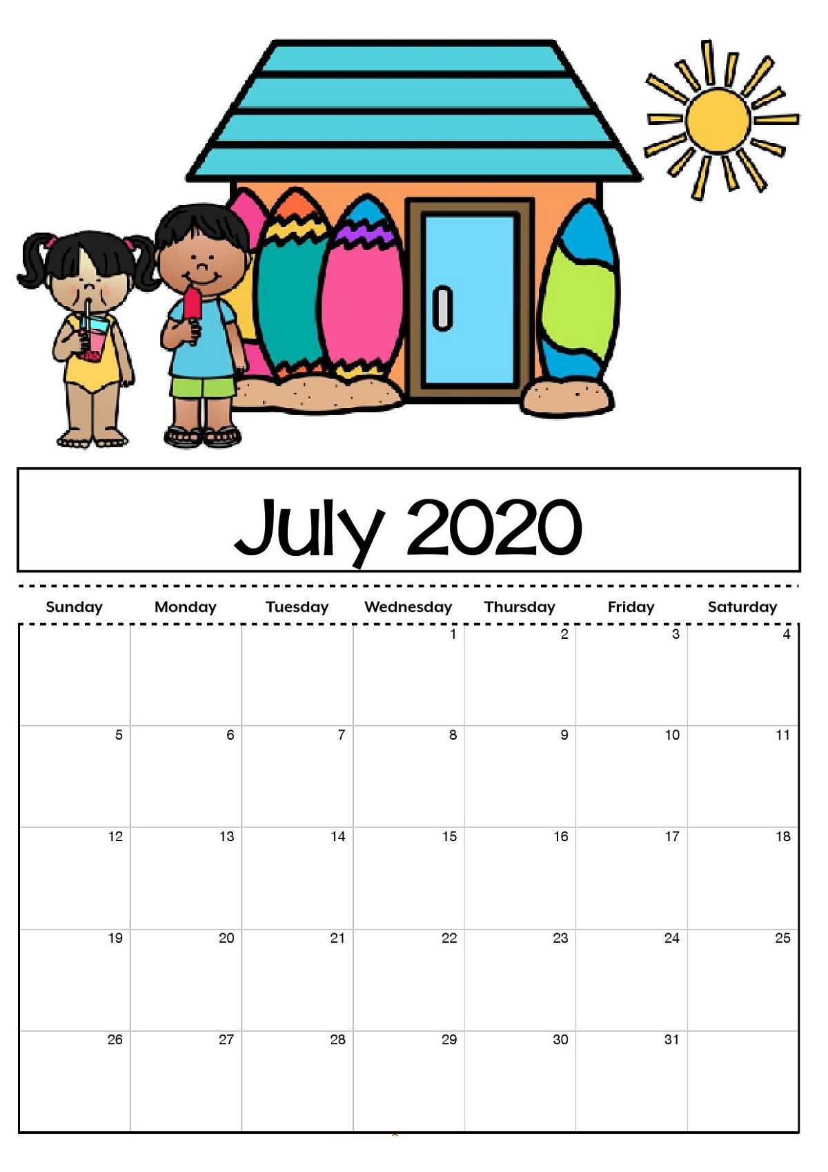 Free Printable Calendar Templates 2020 For Kids In Home With Blank Calendar Template For Kids