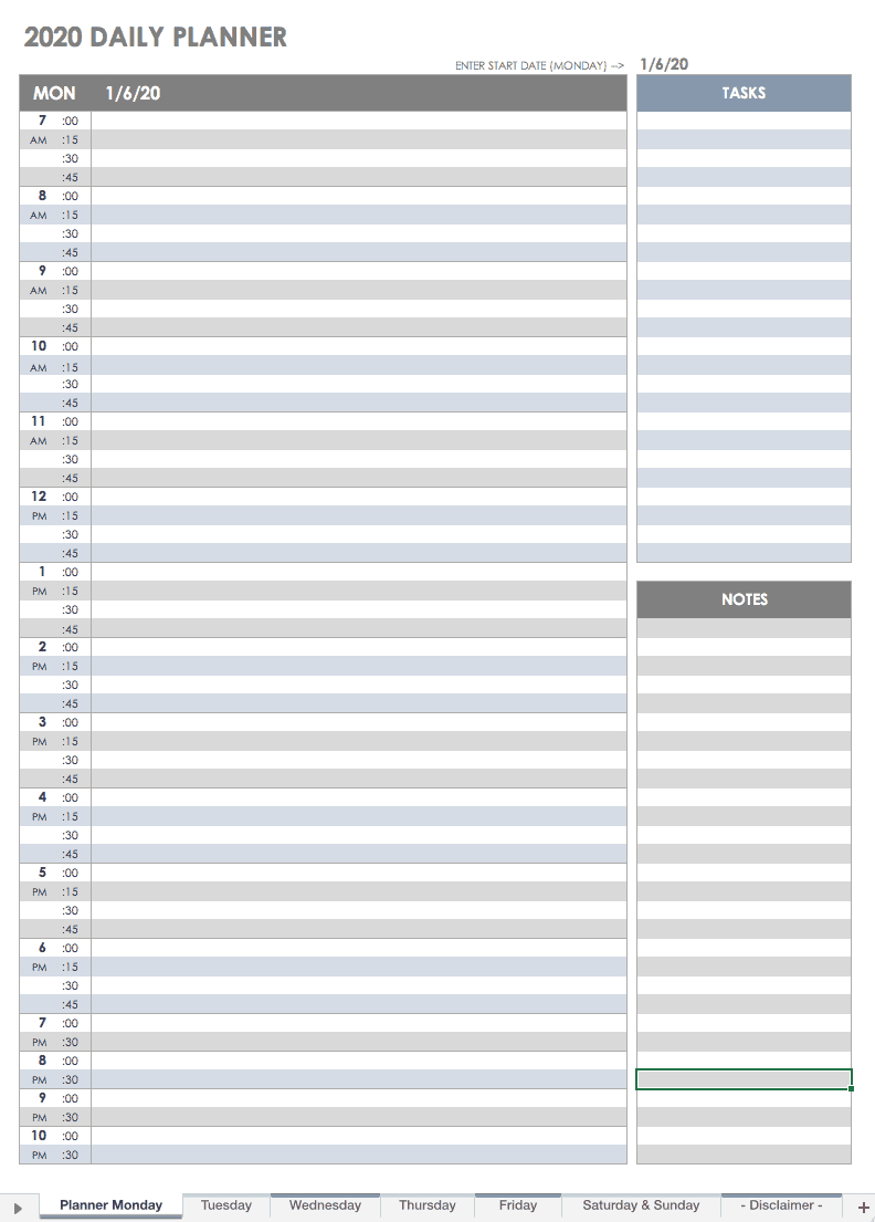 Free Printable Daily Calendar Templates | Smartsheet Intended For Printable Blank Daily Schedule Template