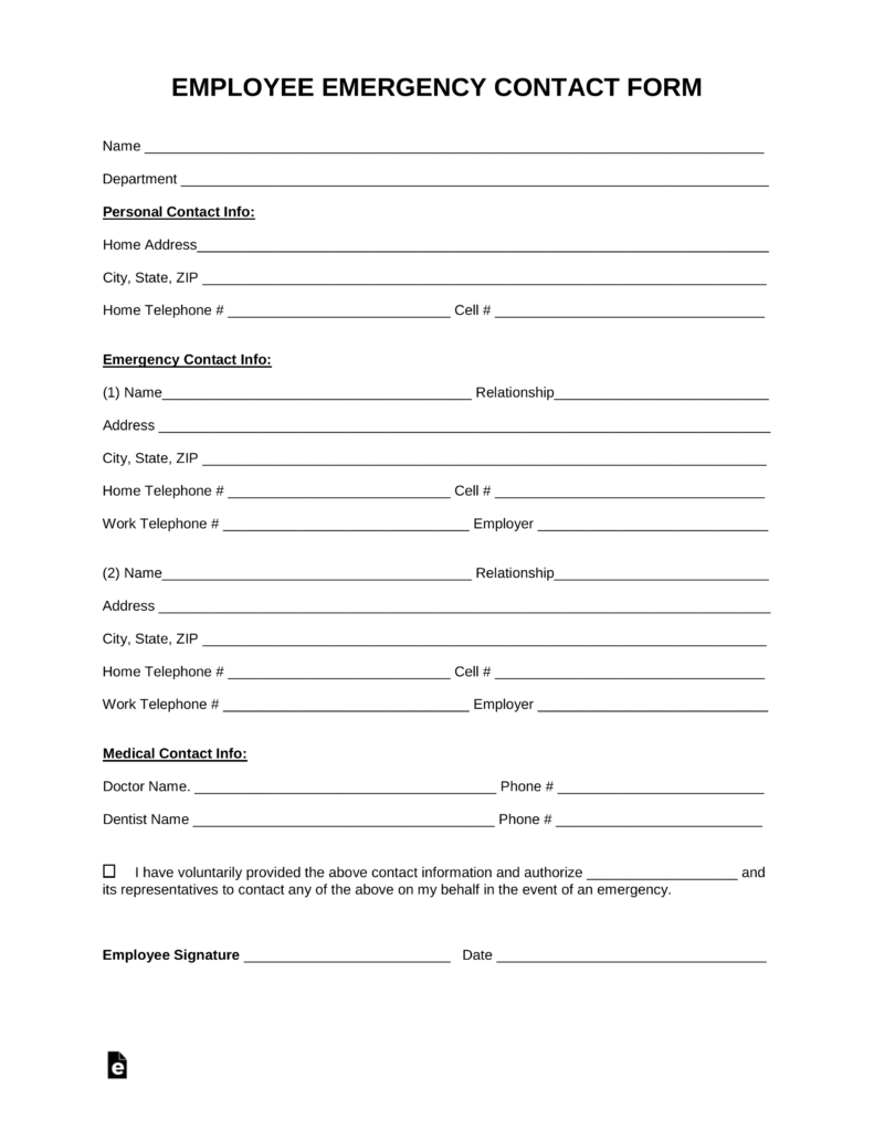 Free Printable Employee Emergency Contact Form – Oflu.bntl Pertaining To Enquiry Form Template Word