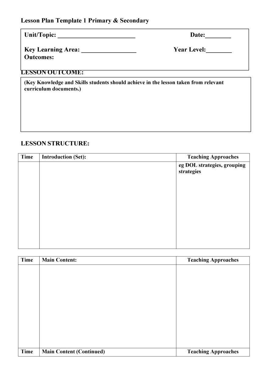 Free Printable Lesson Plan Templates – Oflu.bntl With Blank Preschool Lesson Plan Template
