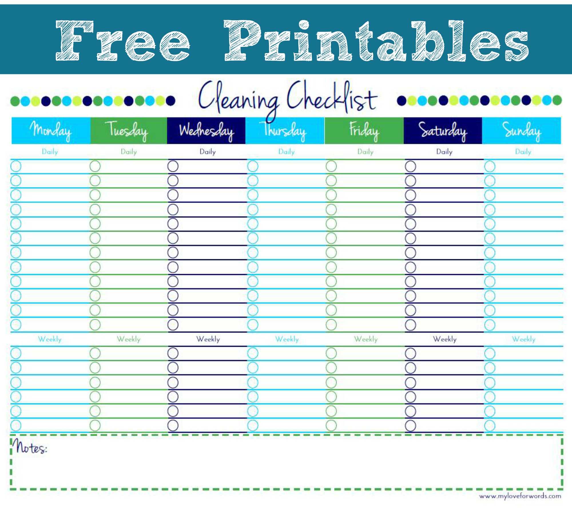 Free Printable Personal House Cleaning Checklist Template Within Blank Cleaning Schedule Template